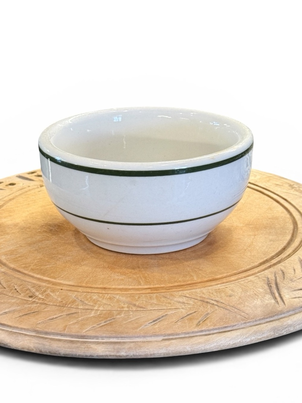 Vintage Thick Chunky White Restaurant Stoneware Bowl with Green Rim - Picture 4 of 16